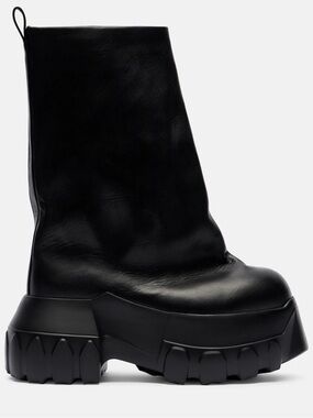 Rick Owens Women’s Mega Tractor Leather Mid-calf Platform Boots Black Size EU 35